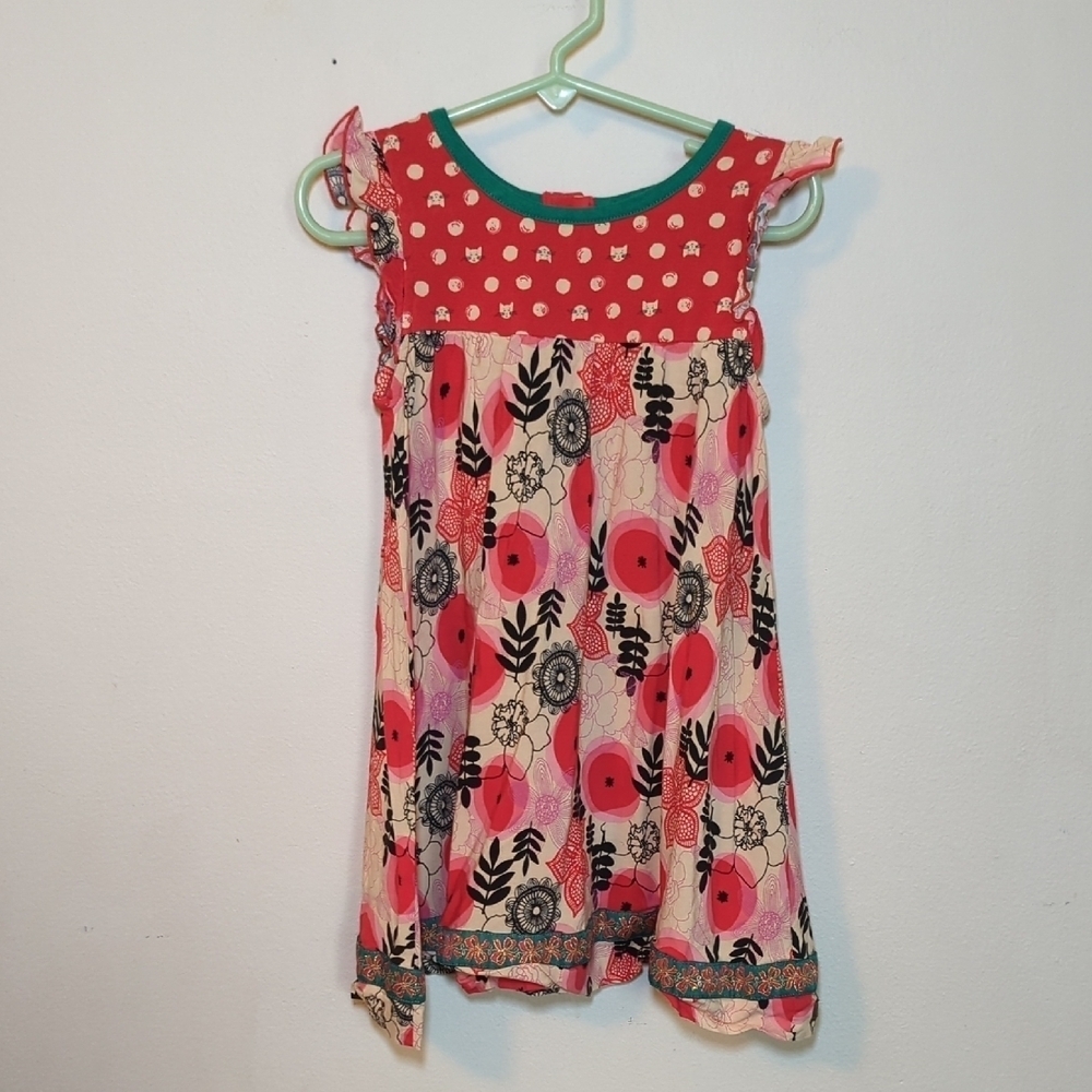 Matilda Jane Girls Make Believe Glad Tidings Dress Floral Cats Ruffle Size 4